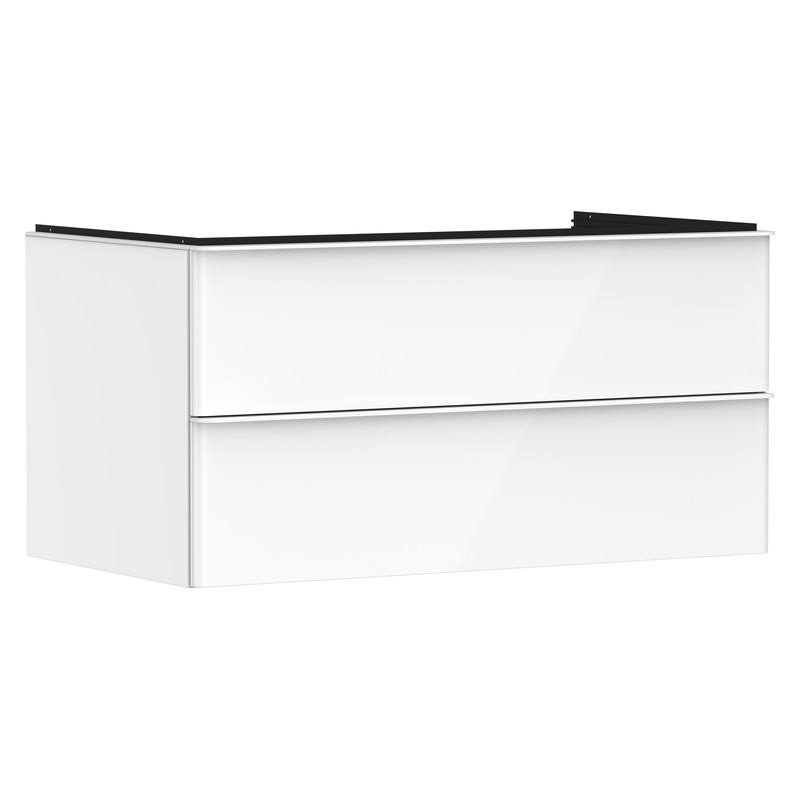 Hansgrohe Xelu Q skrinka pod umývadlo na dosku 980 x 550 mm s 2 zásuvkami, biela s vysokým leskom, rukoväť matná biela, 54078700