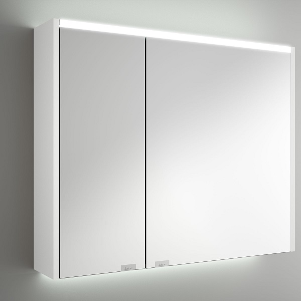 Salgar ALLIANCE 800 2-dverová zrkadlová skrinka s LED horným a spodným osvetlením, lesklá biela 83178
