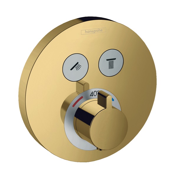 Hansgrohe ShowerSelect termostatická batéria S pod omietku, pre 2 spotrebiče, leštený vzhľad zlata, 15743990