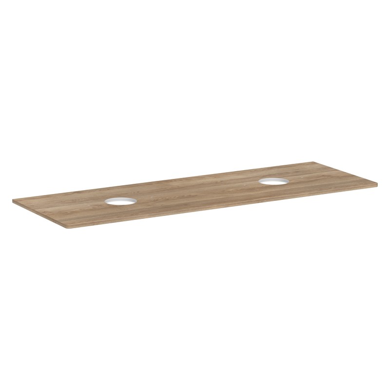 Hansgrohe Xelu Q doska pod umývadlo 1560 x 550 mm s 2 výrezmi pre umývadlo na dosku, bez otvoru pre batériu, prírodný buk, 54119230