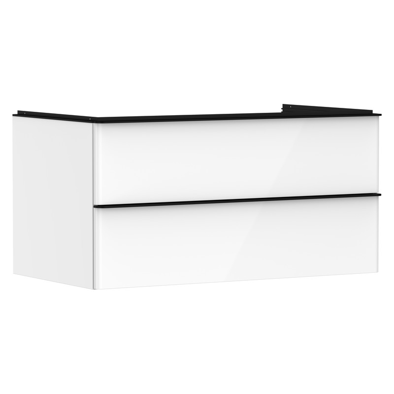 Hansgrohe Xelu Q skrinka pod umývadlo na dosku 980 x 550 mm s 2 zásuvkami, biela s vysokým leskom, rukoväť matná čierna, 54078670