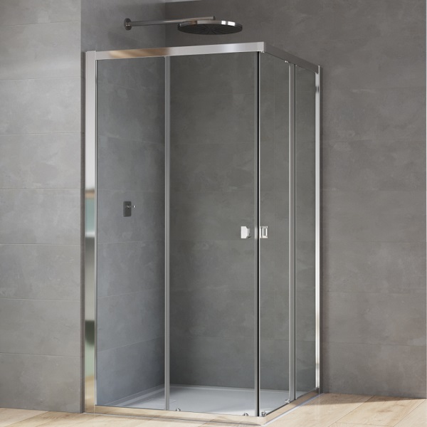 SANSWISS Arelia sprchový kút 80 x 80 x 190cm, rohový vstup, posuvné dvere, strieborná leštená číre sklo s AquaPerle D20SE20804007