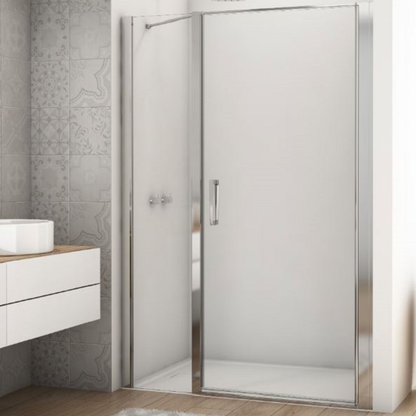 SANSWISS DIVERA sprchové dvere 140 ( 90+50 cm) s pevnou stenou, pánt pri stene, aluchróm, číre sklo D22T31090505007