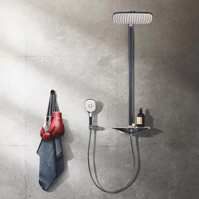 Hansa EMOTION - sprchový systém Wellfit s hlavovou sprchou a termostatom chróm/biela 5865017282