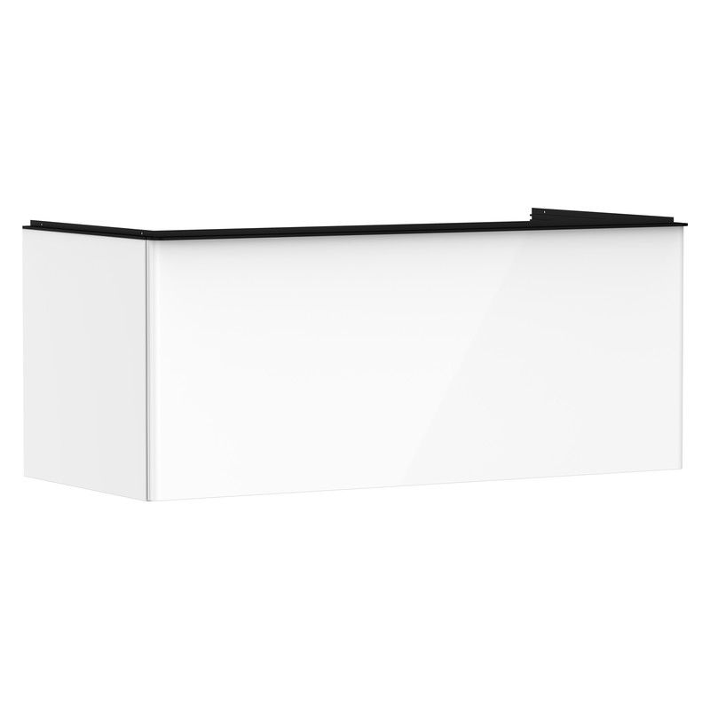 Hansgrohe Xelu Q skrinka pod zápustné umývadlo na dosku 1180 x 550 mm s 1 zásuvkou, biela s vysokým leskom, rukoväť matná čierna, 54062670