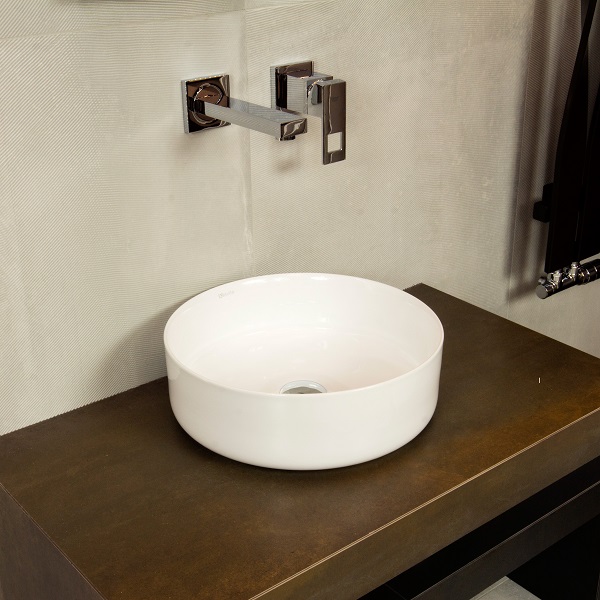 LAVITA MERIDA - keramické  umývadlo na dosku miska kruhové 35,5 cm v Slim dizajne bez prepadu biele
