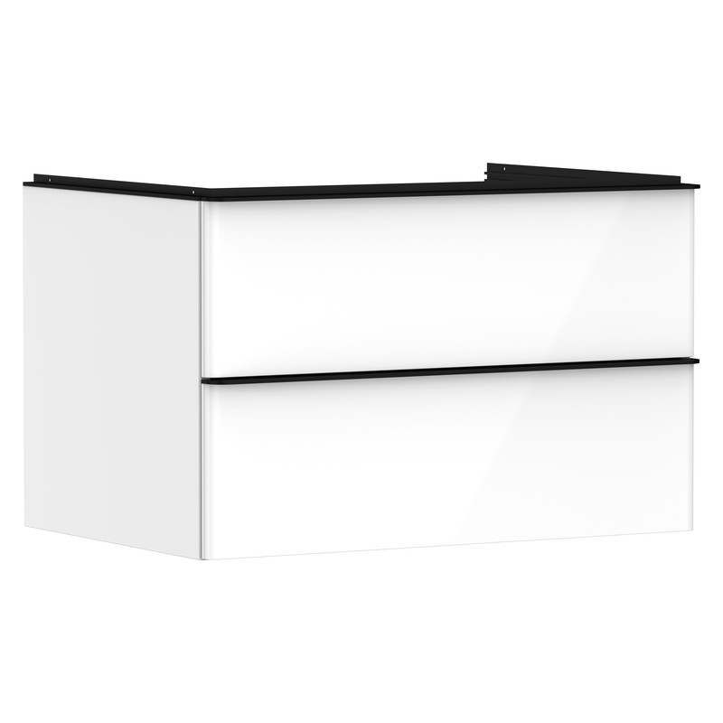Hansgrohe Xelu Q skrinka pod umývadlo na dosku 780 x 550 mm s 2 zásuvkami, biela s vysokým leskom, rukoväť matná čierna, 54074670