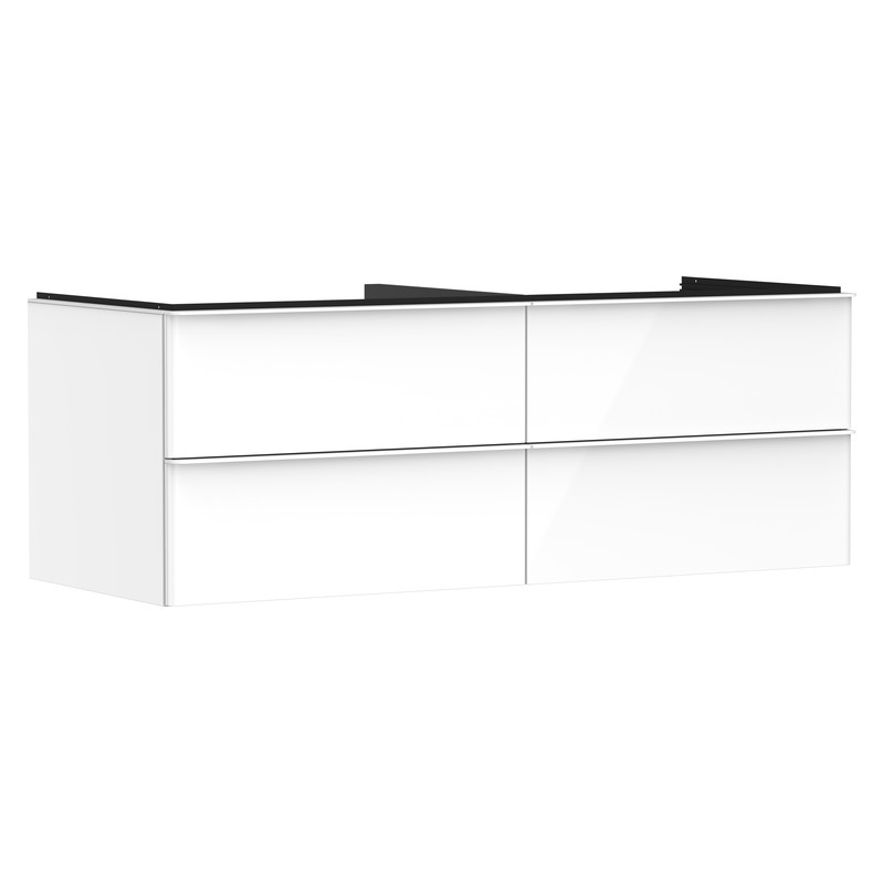 Hansgrohe Xelu Q skrinka pod umývadlo na dosku 1360 x 550 mm so 4 zásuvkami, biela s vysokým leskom, rukoväť matná biela, 54086700
