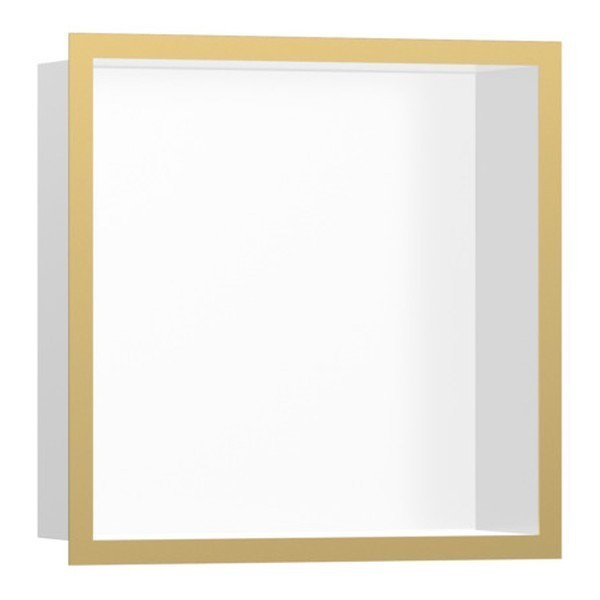 HANSGROHE XtraStoris Individual výklenok do steny matná biela s designovým rámom 300 x 300 x 100 mm leštený vzhľad zlata 56099990