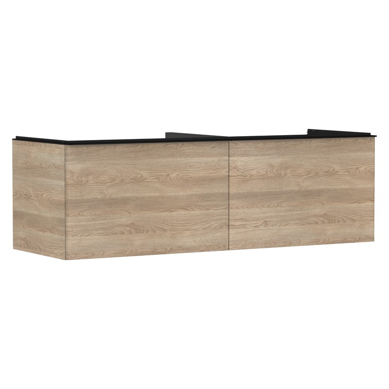 Hansgrohe Xelu Q skrinka pod zápustné umývadlo na dosku 1560 x 550 mm s 2 zásuvkami, prírodný dub, rukoväť matná čierna, 54072670