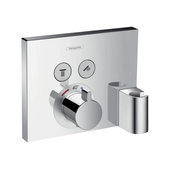 Hansgrohe ShowerSelect termostatická batéria pre 2 spotrebiče k telesu pod omietku s prípojom hadice a držiakom chróm, 15765000