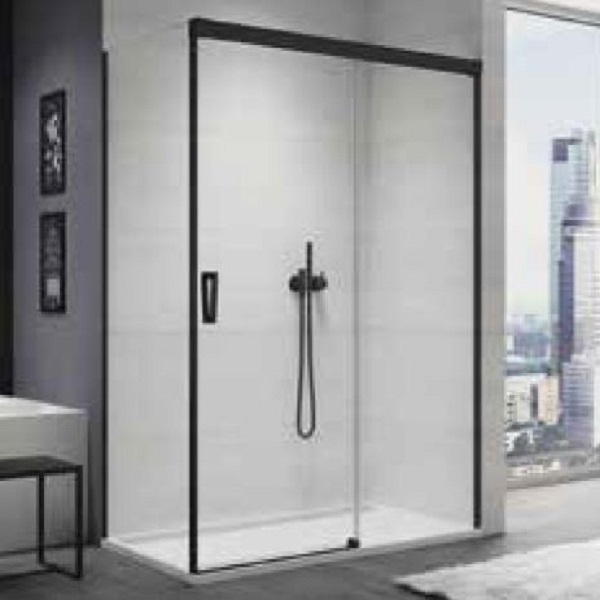 SANSWISS CADURA sprchové dvere 150 posuvné s pevnou stenou vpravo, čierna matná, číre sklo s úpravou AquaPerle CAS2D1500607