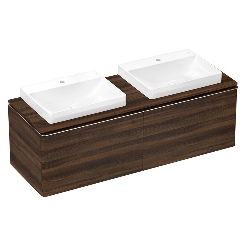 Hansgrohe Xelu Q doska pod umývadlo 1560 x 550 mm s 2 výrezmi pre zápustné umývadlo na dosku 600 x 480 mm, tmavý orech, 54112630