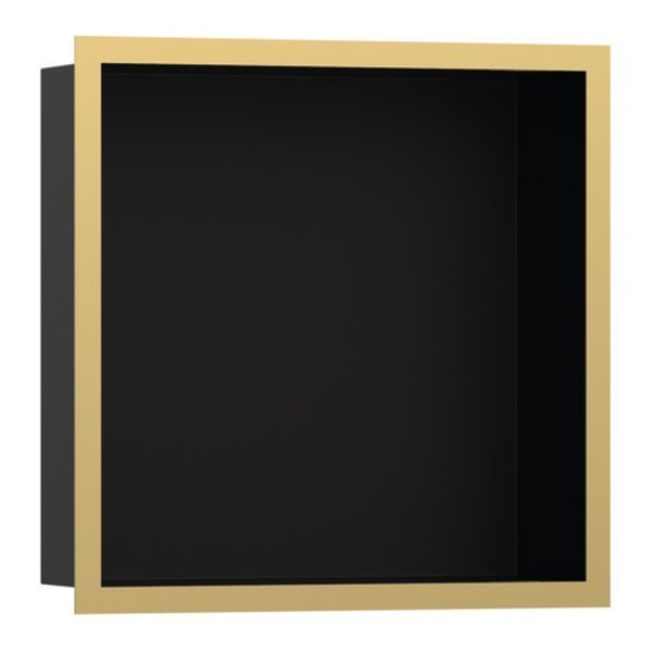 HANSGROHE XtraStoris Individual výklenok do steny matná čierna s designovým rámom 300 x 300 x 100 mm leštený vzhľad zlata 56098990