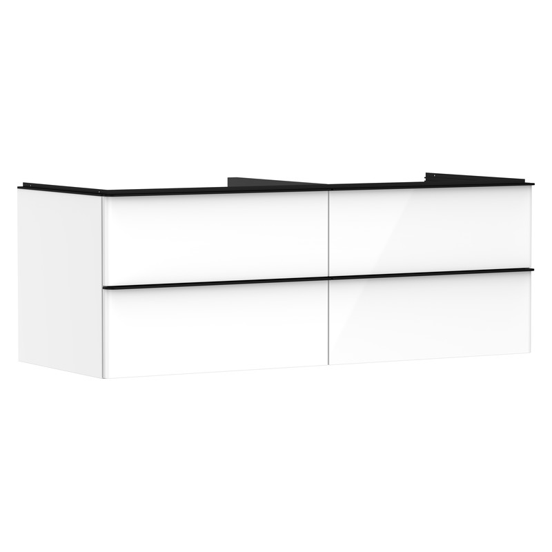 Hansgrohe Xelu Q skrinka pod umývadlo na dosku 1360 x 550 mm so 4 zásuvkami, biela s vysokým leskom, rukoväť matná čierna, 54086670