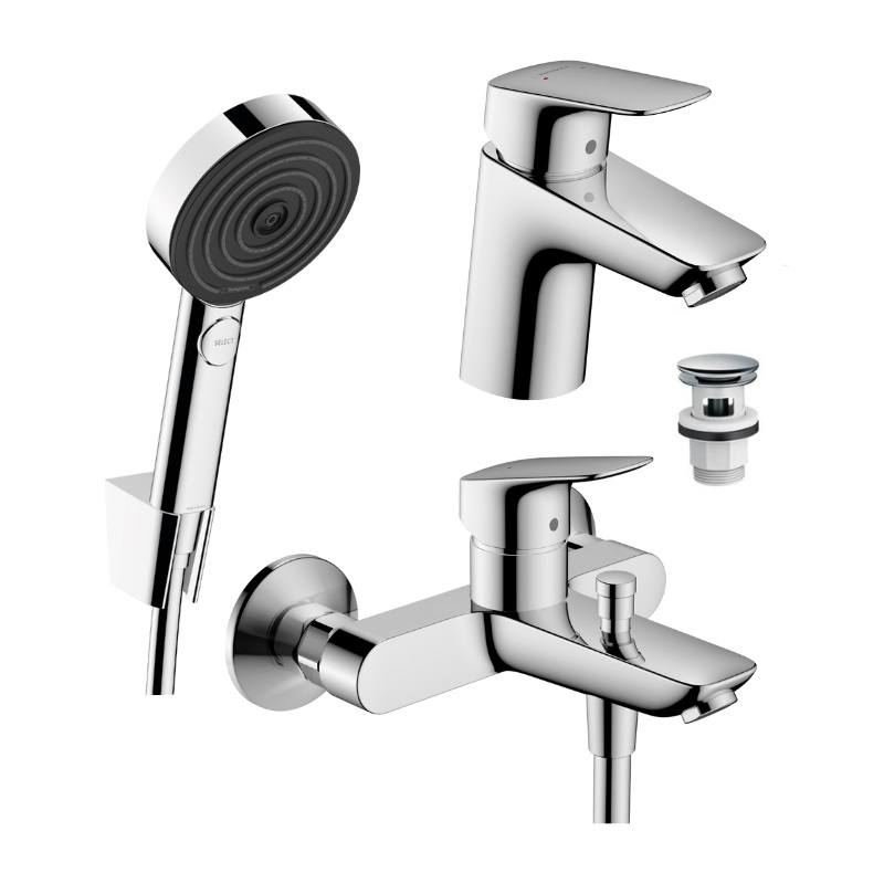 HANSGROHE Logis SET vaňový 3v1 vaňová batéria 714000 + umývadlová batéria 100 + vaňový set Pulsify chróm , 441361
