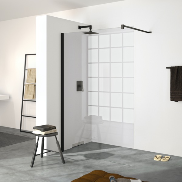 HÜPPE MyFlex Walk-In pevná sprchová stena 100cm, čierna matná, číre sklo s Anti-Plaque s priečnou vzperou, MFW1000123