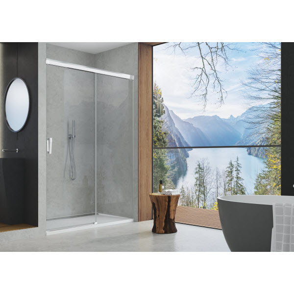 SANSWISS CADURA sprchové dvere 140 posuvné s pevnou stenou vpravo aluchróm číre sklo  CAS2D1405007