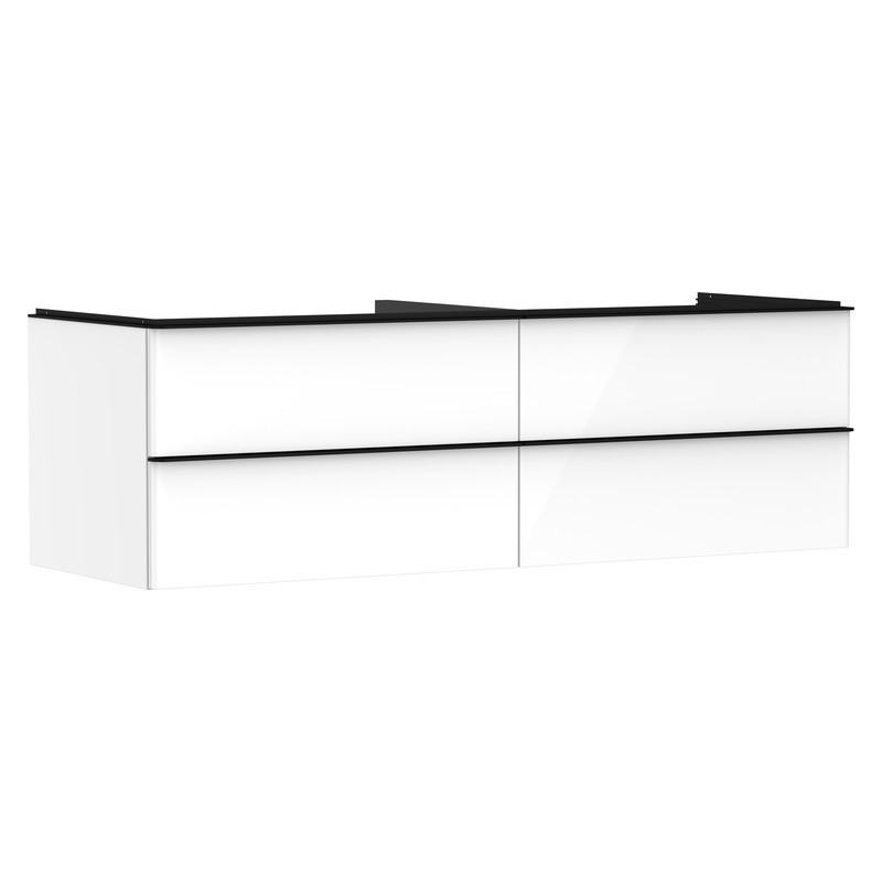 Hansgrohe Xelu Q skrinka pod umývadlo na dosku 1560 x 550 mm so 4 zásuvkami, biela s vysokým leskom, rukoväť matná čierna, 54090670