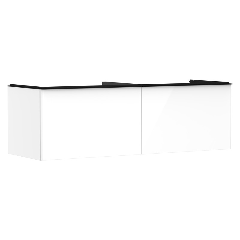 Hansgrohe Xelu Q skrinka pod zápustné umývadlo na dosku 1560 x 550 mm s 2 zásuvkami, biela s vysokým leskom, rukoväť matná čierna, 54070670
