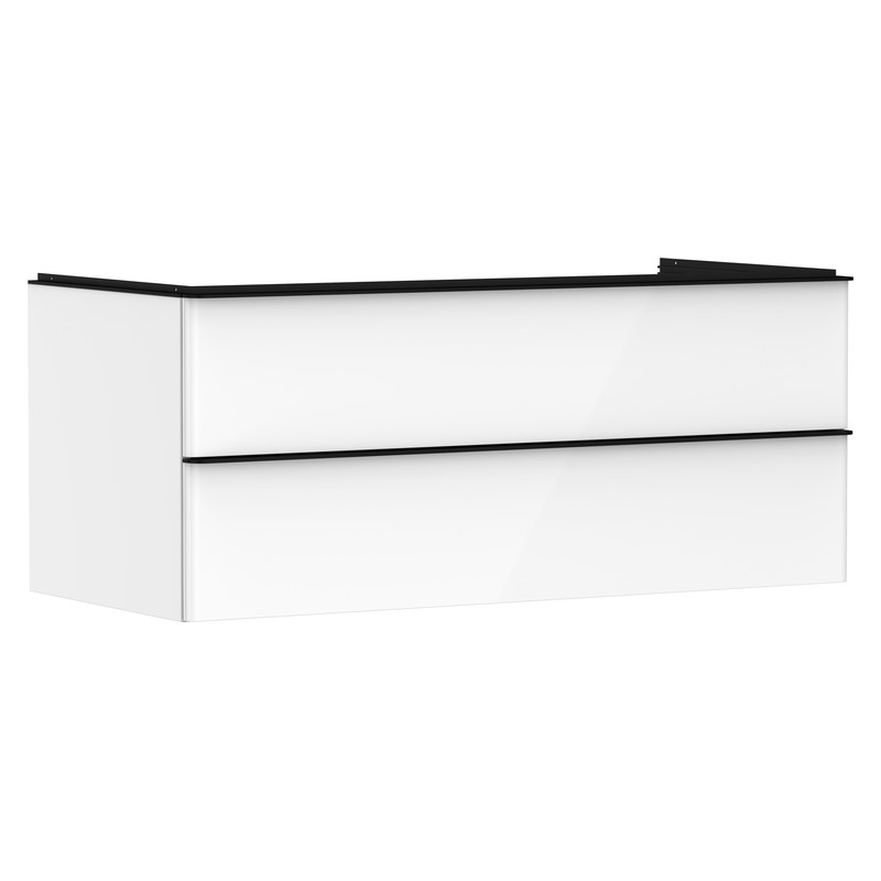Hansgrohe Xelu Q skrinka pod umývadlo na dosku 1180 x 550 mm s 2 zásuvkami, biela s vysokým leskom, rukoväť matná čierna, 54082670