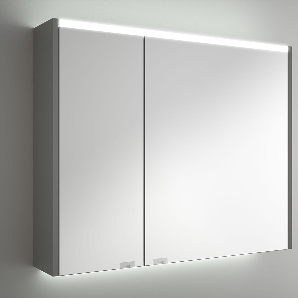 Salgar ALLIANCE 800 2-dverová zrkadlová skrinka s LED horným a spodným osvetlením, lesklá šedá 83179