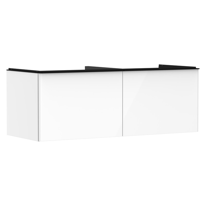 Hansgrohe Xelu Q skrinka pod zápustné umývadlo na dosku 1360 x 550 mm s 2 zásuvkami, biela s vysokým leskom, rukoväť matná čierna, 54066670