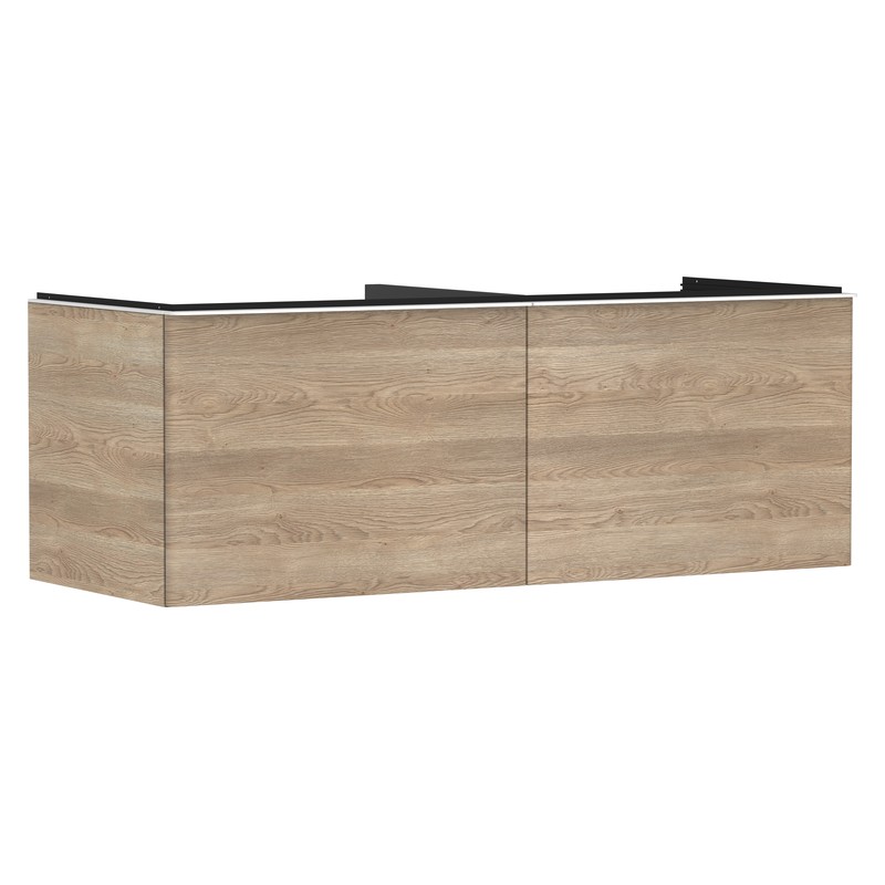 Hansgrohe Xelu Q skrinka pod zápustné umývadlo na dosku 1360 x 550 mm s 2 zásuvkami, prírodný dub, rukoväť matná biela, 54068700