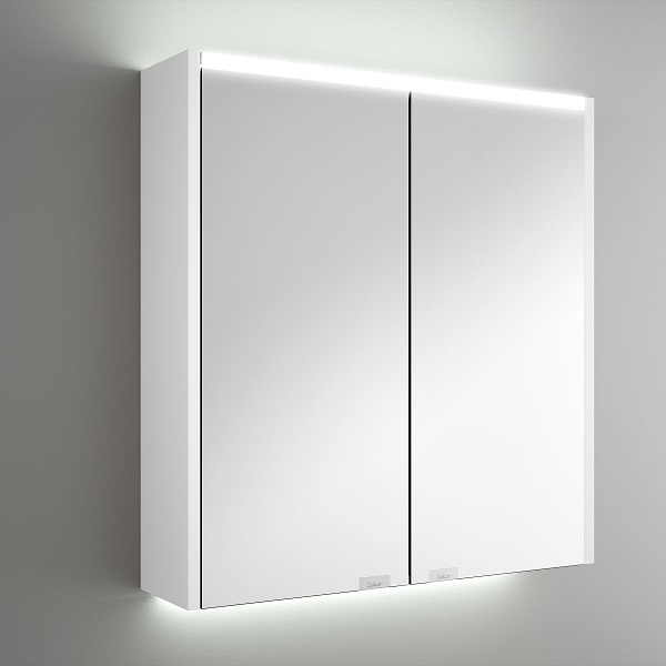 Salgar ALLIANCE 600 2-dverová zrkadlová skrinka s LED horným a spodným osvetlením, lesklá biela 83167