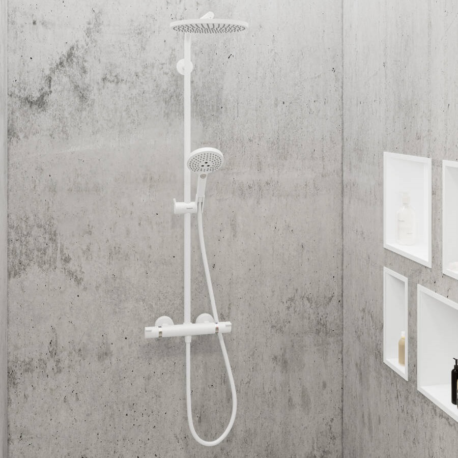 Hansgrohe Raindance Select S sprchový systém Showerpipe 240 s termostatom, 3 prúdy, matná biela, 27633700