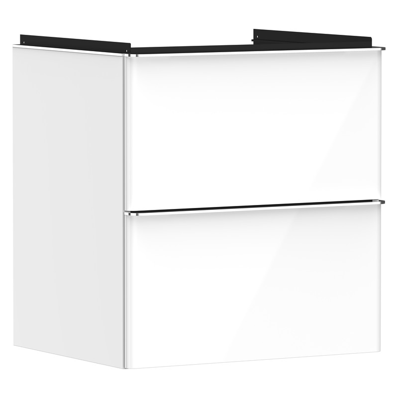 Hansgrohe Xelu Q skrinka pod umývadlo 580 x 475 mm s 2 zásuvkami, biela s vysokým leskom, rukoväť chróm, 54023000