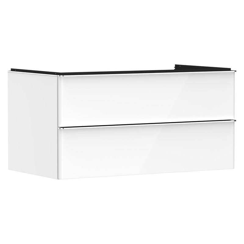 Hansgrohe Xelu Q skrinka pod umývadlo na dosku 980 x 550 mm s 2 zásuvkami, biela s vysokým leskom, rukoväť chróm, 54078000