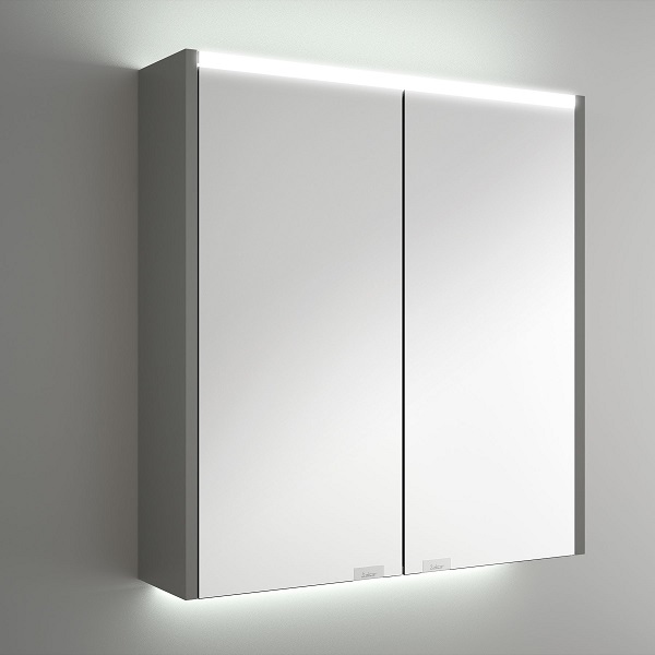 Salgar ALLIANCE 600 2-dverová zrkadlová skrinka s LED horným a spodným osvetlením, lesklá šedá 83168