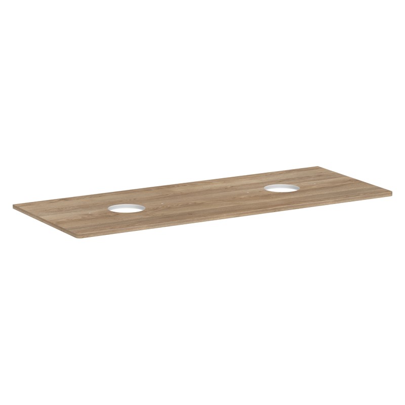 Hansgrohe Xelu Q doska pod umývadlo 1360 x 550 mm s 2 výrezmi pre umývadlo na dosku, bez otvoru pre batériu, prírodný buk, 54118230