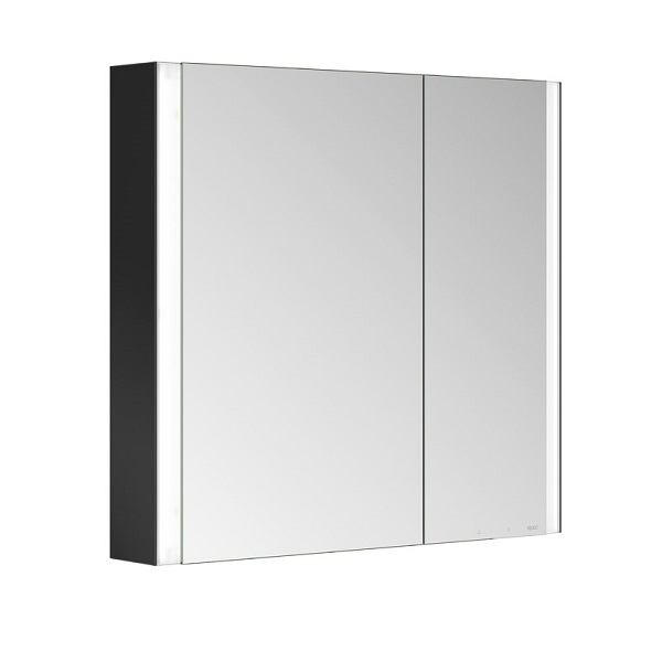 KEUCO Somaris skrinka zrkadlová 80 x 71 x 12,7 cm  2-dvierka (asymetrické), s vyhrievaním, s osvetlením, čierny matt 14502372211